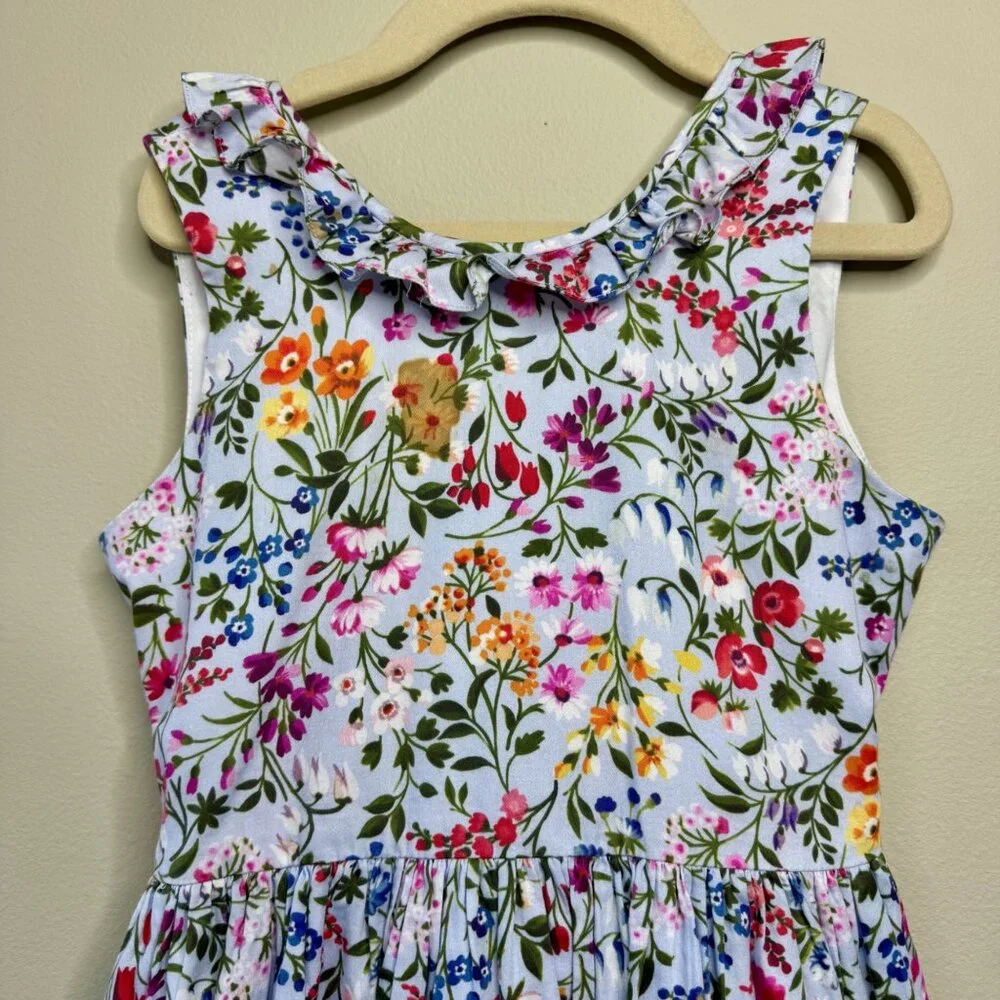 OSCAR DE LA RENTA Floral Dress Girls 8 Cotton Ruffle Neck Spring Summer Flowers - Picture 3 of 8
